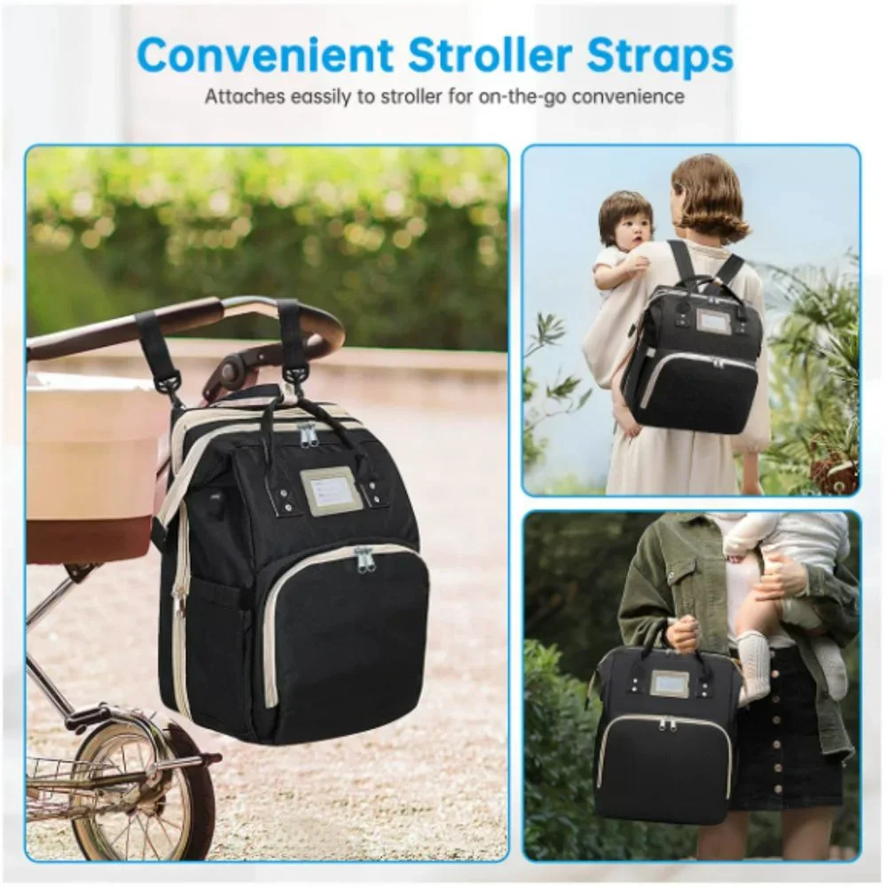 Diaper Bag Backpack 3 in 1 Foldable Changing Station Travel Baby Bag Bassinet